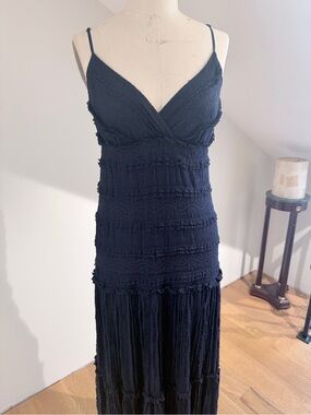 Eliza J Navy Textured Maxi Dress with Spaghetti Straps